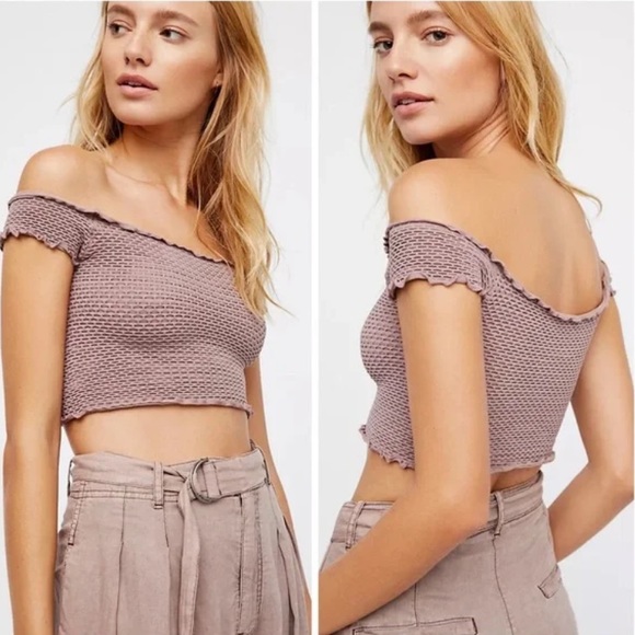 Free People Tops - Free People Intimates Smocked Crop Textured Top In Light Brown sz S/XS